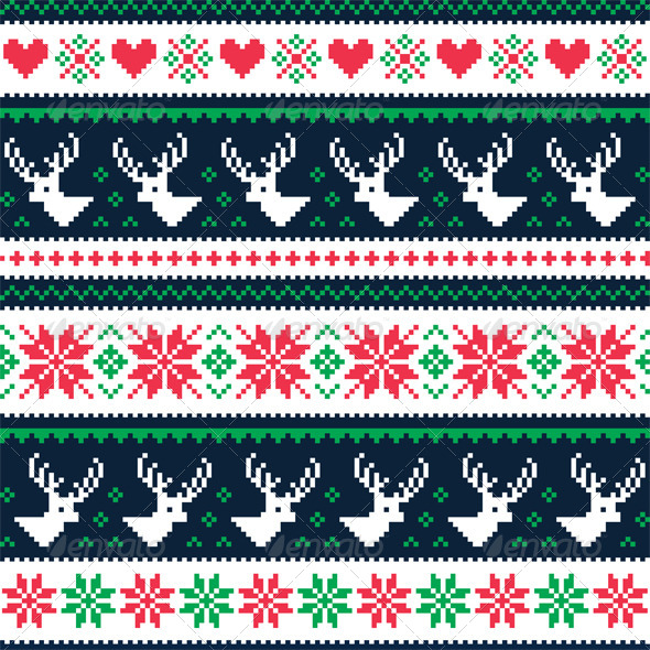 Scandinavian Winter Seamless Pattern with Deer - Patterns Decorative