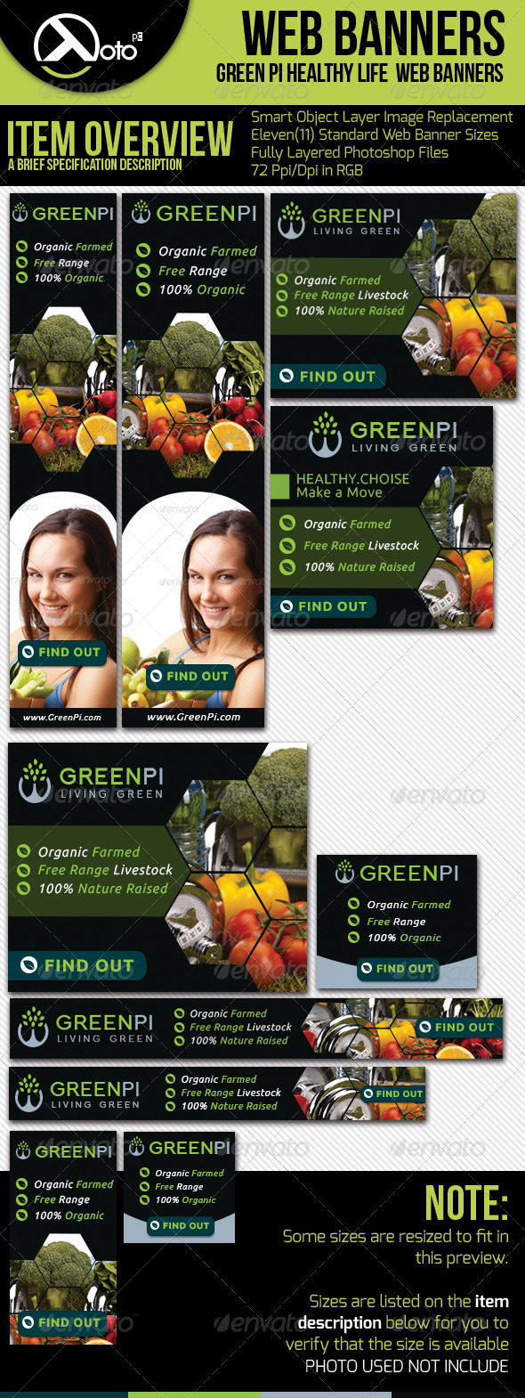 Green Pi Healthy Living Web Banners - Banners & Ads Web Elements
