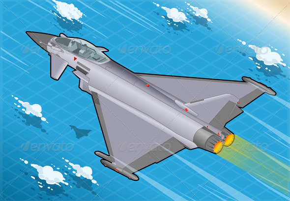 Isometric Eurofighter in Flight in Rear View - Objects Vectors