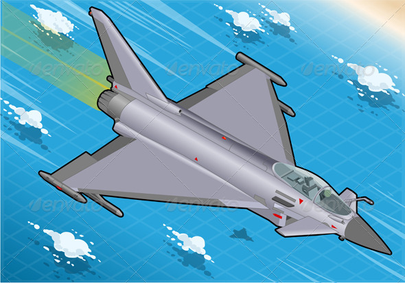 Isometric Eurofighter in Flight in Front View - Objects Vectors