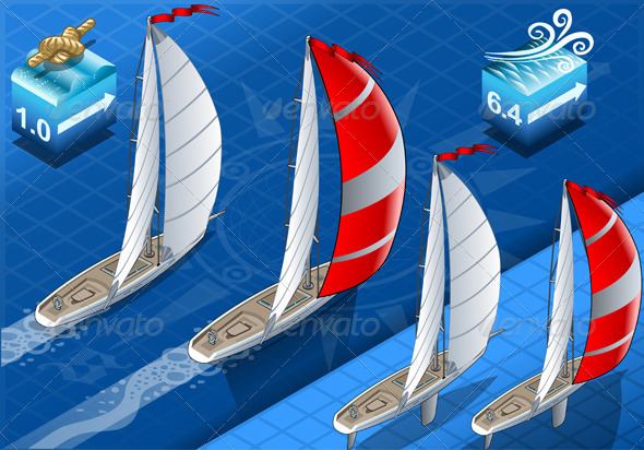 Isometric Sailships in Navigation in Rear View - Sports/Activity Conceptual