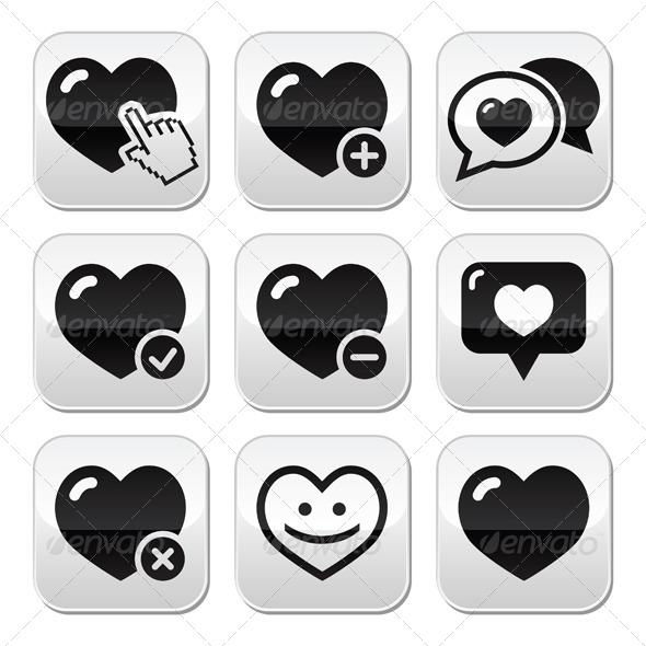 Heart Love Vector Buttons Set - Valentines Seasons/Holidays