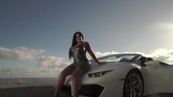 Model sitting on car