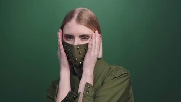 Woman in Studded Face Mask alt