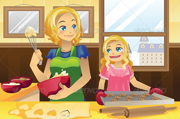 Mother Daughter Baking Cookies - People Characters