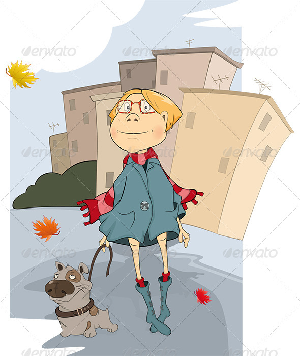 Girl and a Dog - People Characters
