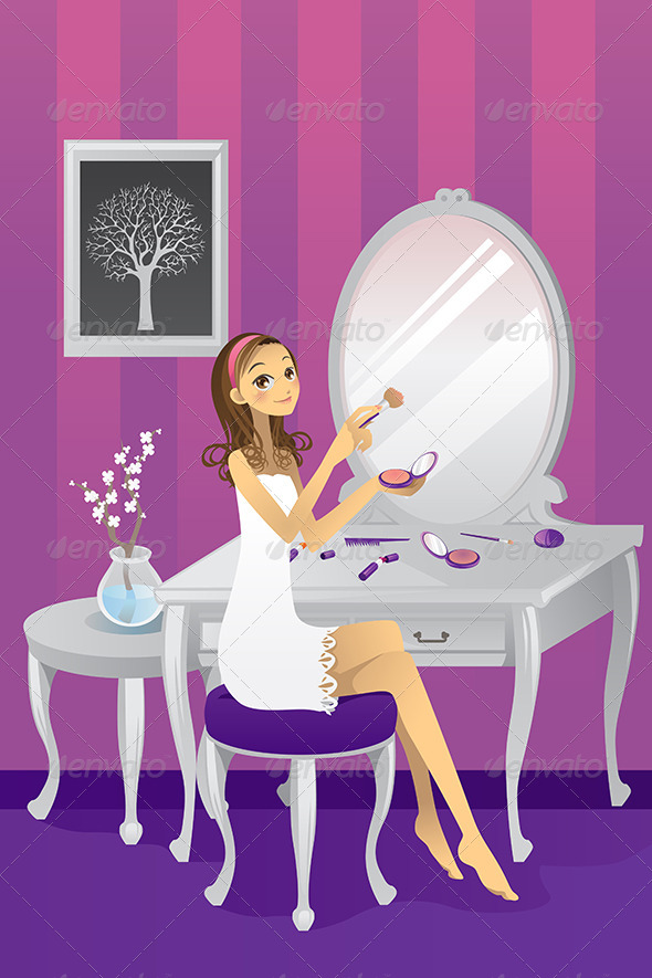 Girl Applying Makeup - People Characters