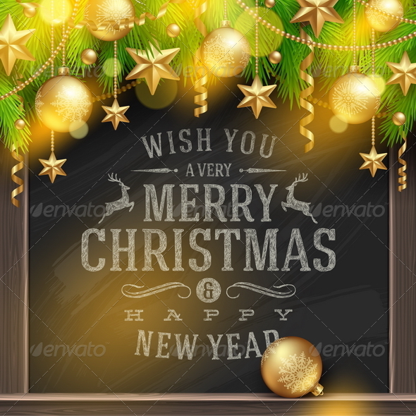 Chalkboard with Christmas Greetings and Decor - Christmas Seasons/Holidays
