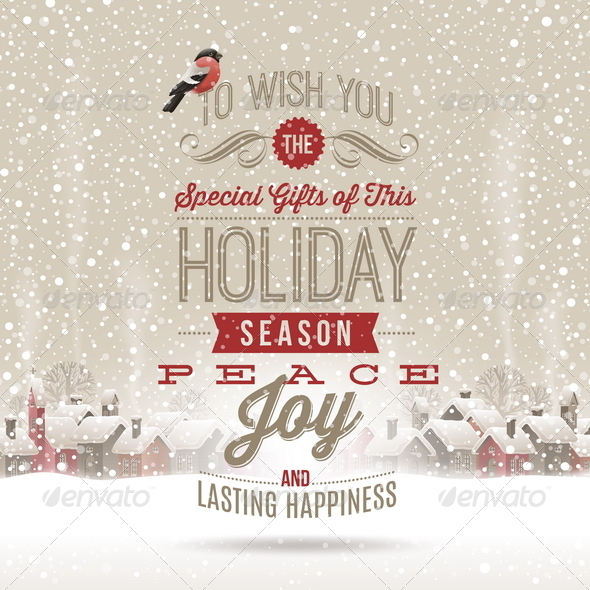 Christmas Greetings and Snow Covered Village - Christmas Seasons/Holidays