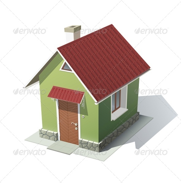 Green House with Red Roof - Buildings Objects