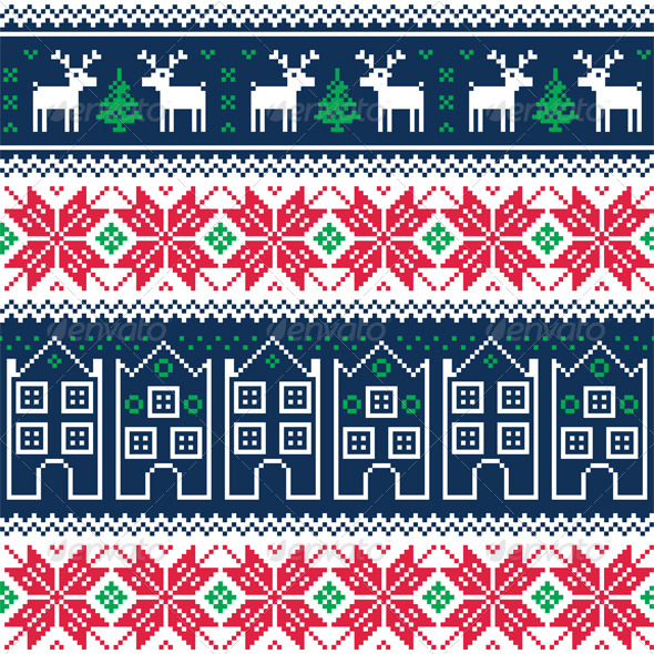 Winter Christmas Seamless Pattern with Reindeer - Patterns Decorative