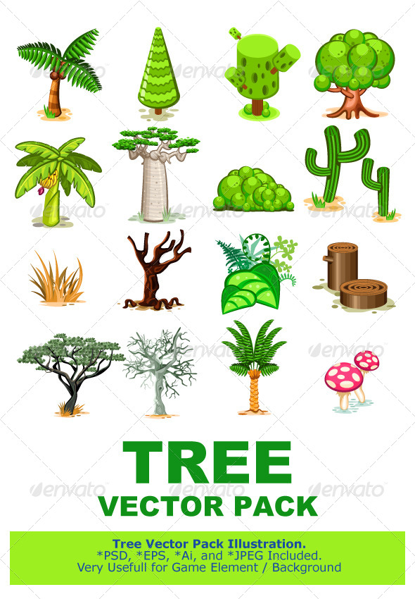 Tree Vector Illustration Collection Pack - Flowers & Plants Nature