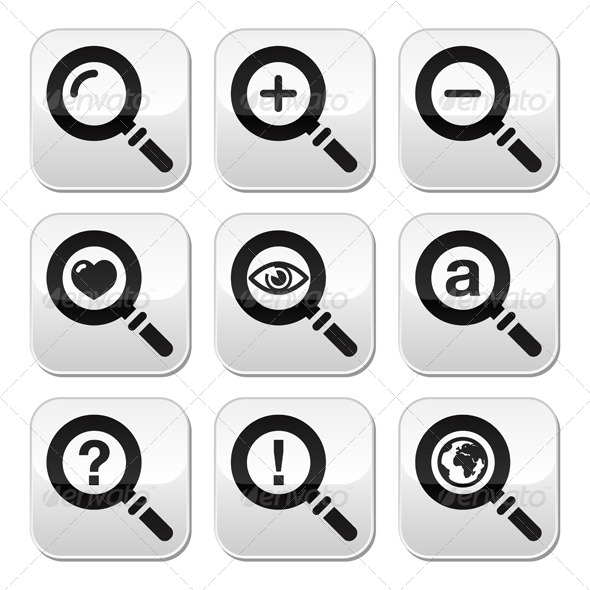 Magnifying Glass Search Buttons Set - Web Technology