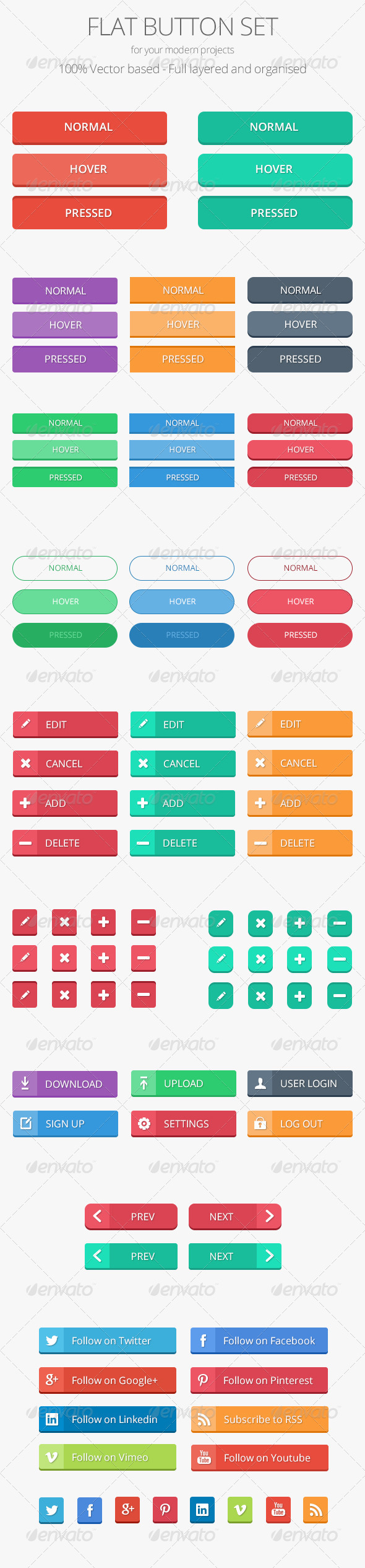 Flat Button Set - Buttons Web Elements