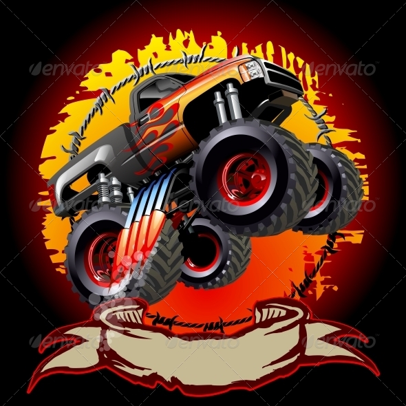 Cartoon Monster Truck - Man-made Objects Objects