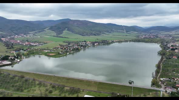 Aerial view of Nitrianske Rudno reservoir in Slovakia