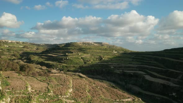 AERIAL: Paddy Fields in Malta on Winter During Sunny Evening alt