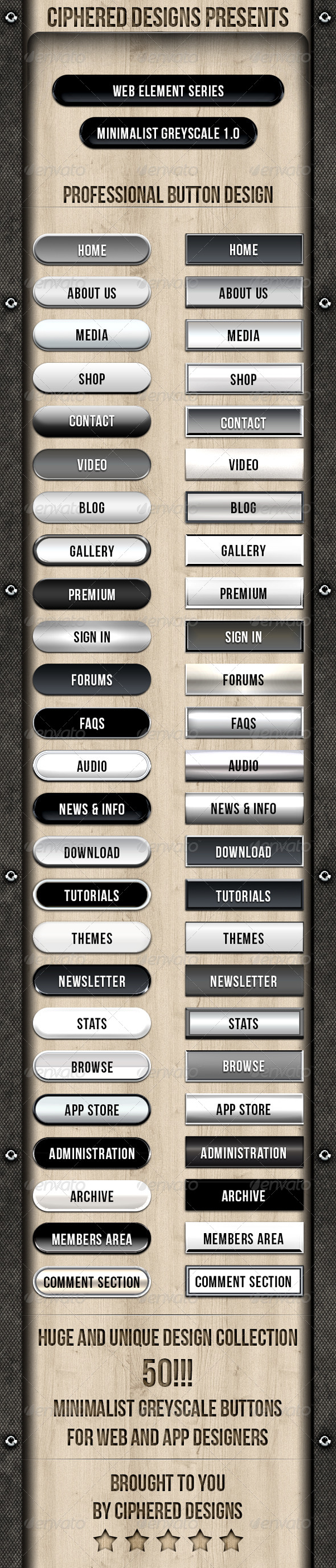 Web Element Series - Minimalist Greyscale 1.0 - Buttons Web Elements