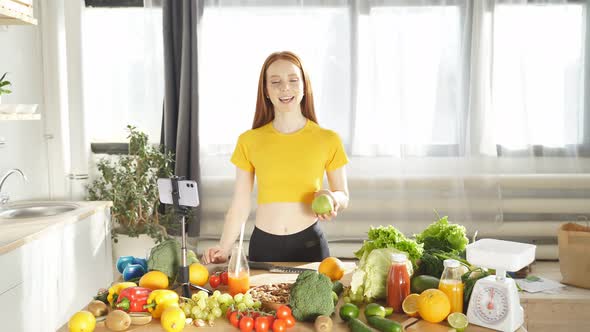 Female Blogger Writes a Video Blog She Shares Tips on Nutrition a Vegetarian Diet and Cooking