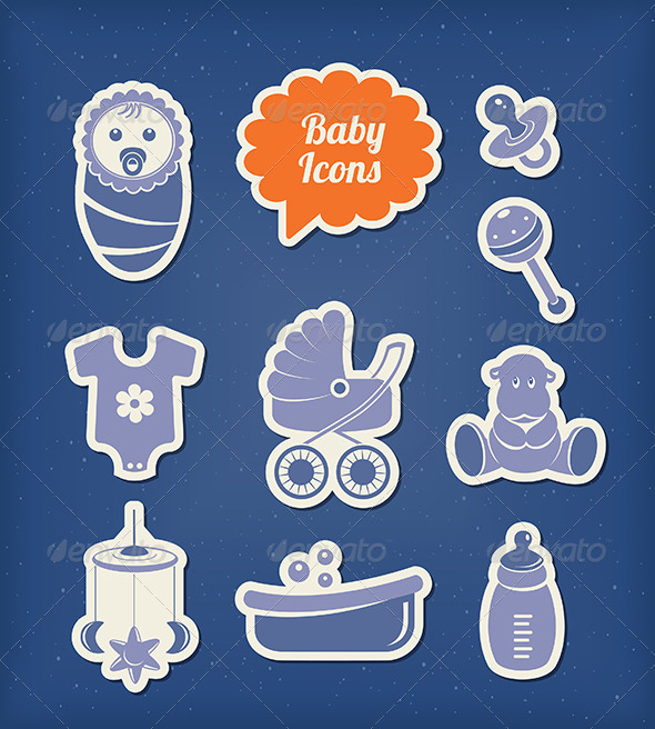 Baby Icons Paper Cut Style - Man-made objects Objects