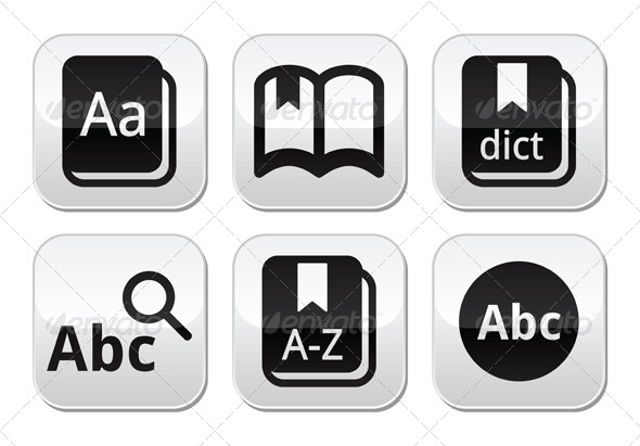 Dictionary Book Vector Buttons Set - Web Elements Vectors