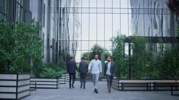 Business People Walking Office Building Garden alt