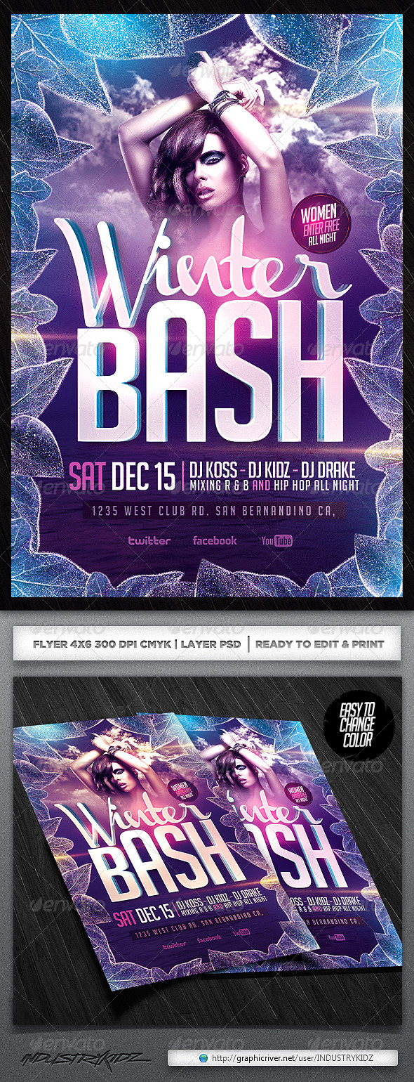 Winter Bash Flyer Template - Clubs & Parties Events