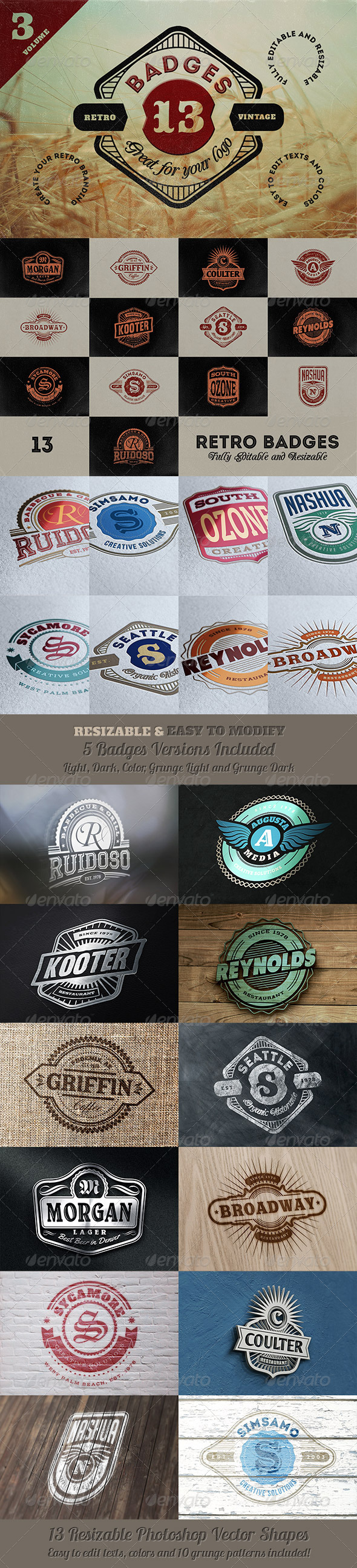 13 Retro Signs or Badges v.3 - Badges & Stickers Web Elements