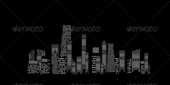 City Silhouette on Black Background - Miscellaneous Vectors
