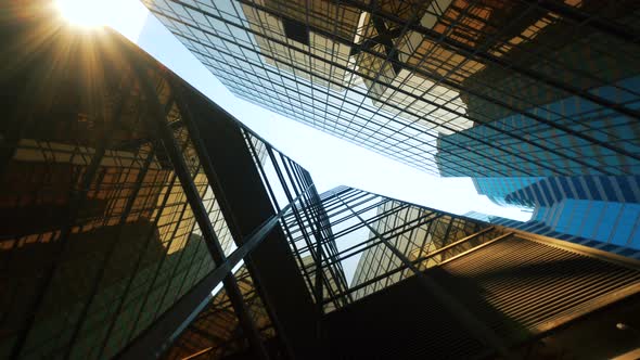 POV View of Skyscraper Buildings in the City Economy Growth Concept alt