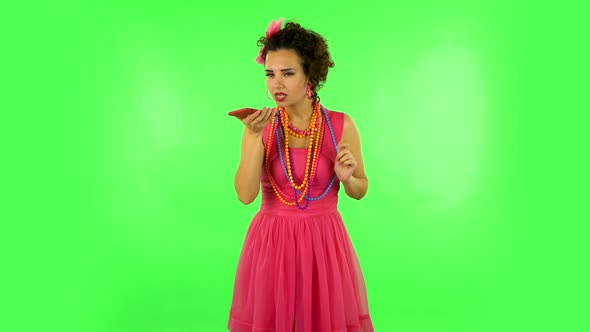 Girl Asks for Information on the Network Via Phone on Green Screen alt