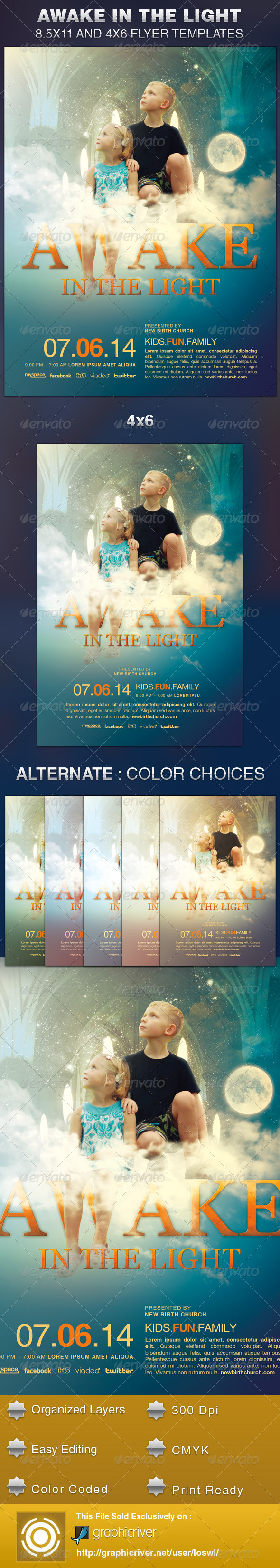Awake in the Light Church Flyer Template - Church Flyers