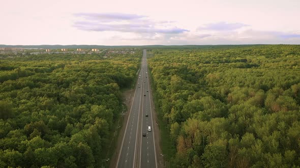 Top View of the Motorway. View From the Quadcopter on the Highway. Samara, Russia
