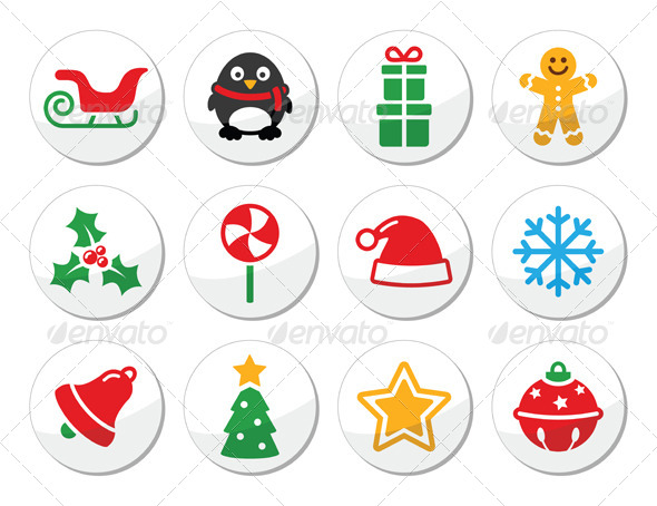 Christmas Vector Round Icons Set - Christmas Seasons/Holidays