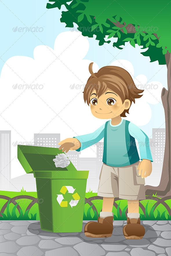 Boy Recycling Paper - People Characters