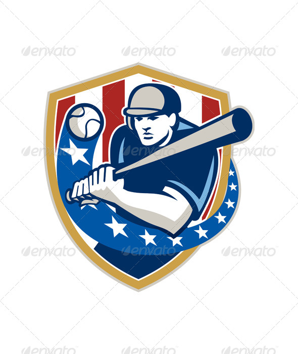 Baseball Hitter Batting Stars Stripes Retro - Sports/Activity Conceptual