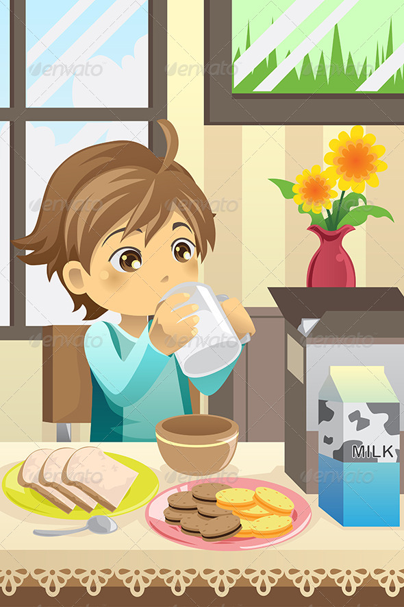 Boy Eating Breakfast - People Characters