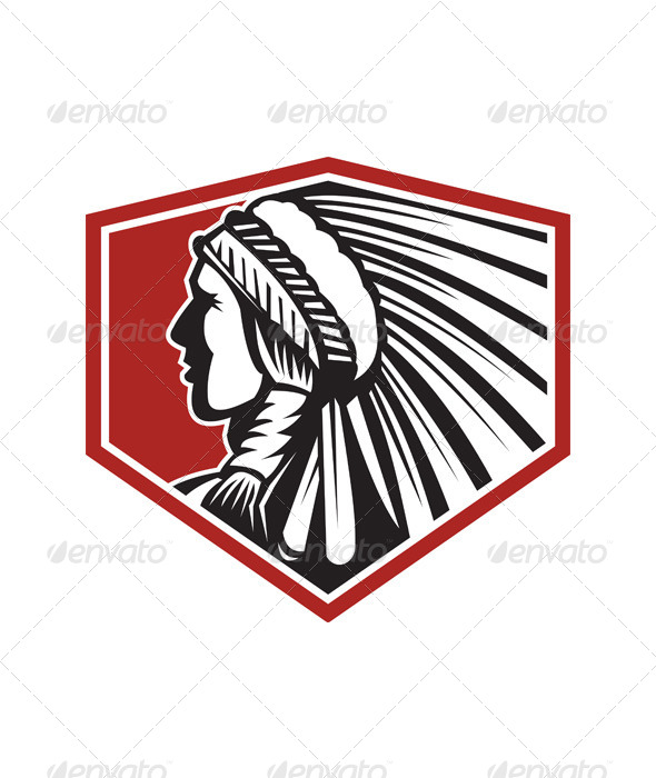 Native American Indian Warrior Side Retro - People Characters