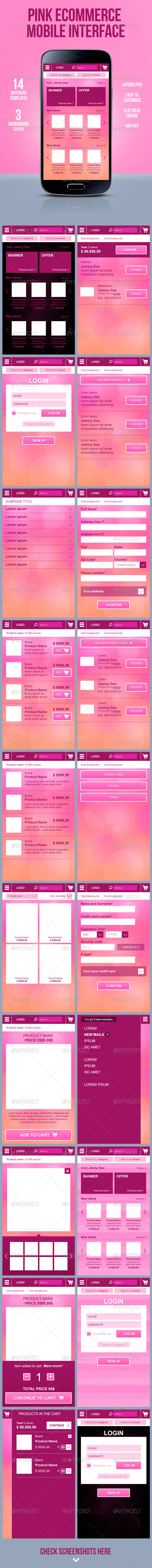 Pink E-Commerce Mobile Interface - User Interfaces Web Elements