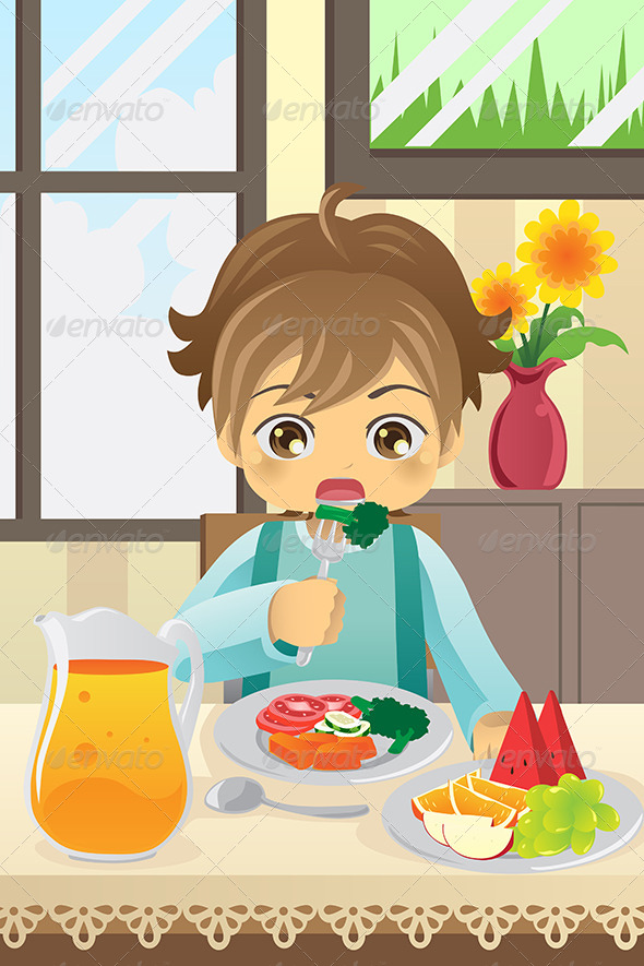 Boy Eating Vegetables - People Characters