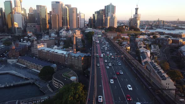 An Aerial View of the Western Distributor with Rush Hour Traffic to and from the City Centre