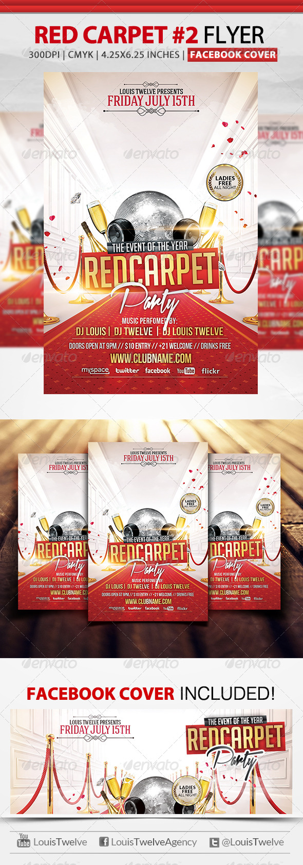 Red Carpet Party 2 | Flyer + Facebook Cover - Clubs & Parties Events