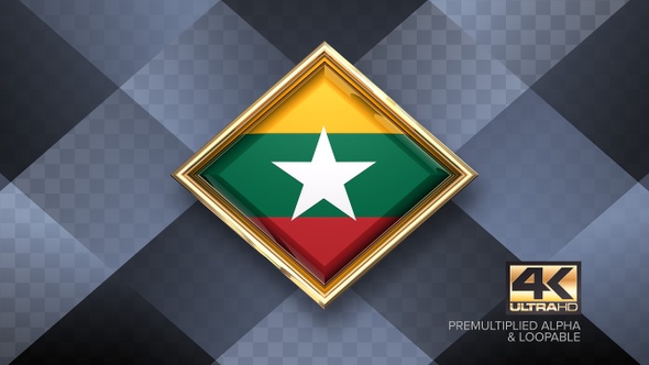 Myanmar Flag Rotating Badge 4K Looping with Transparent Background alt