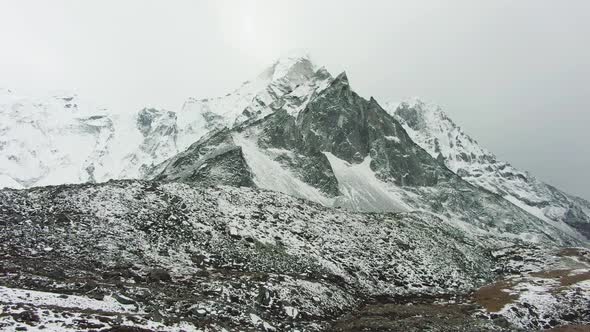Ama Dablam Mountain and Cloudy Sky, Himalaya, Nepal, Aerial View alt