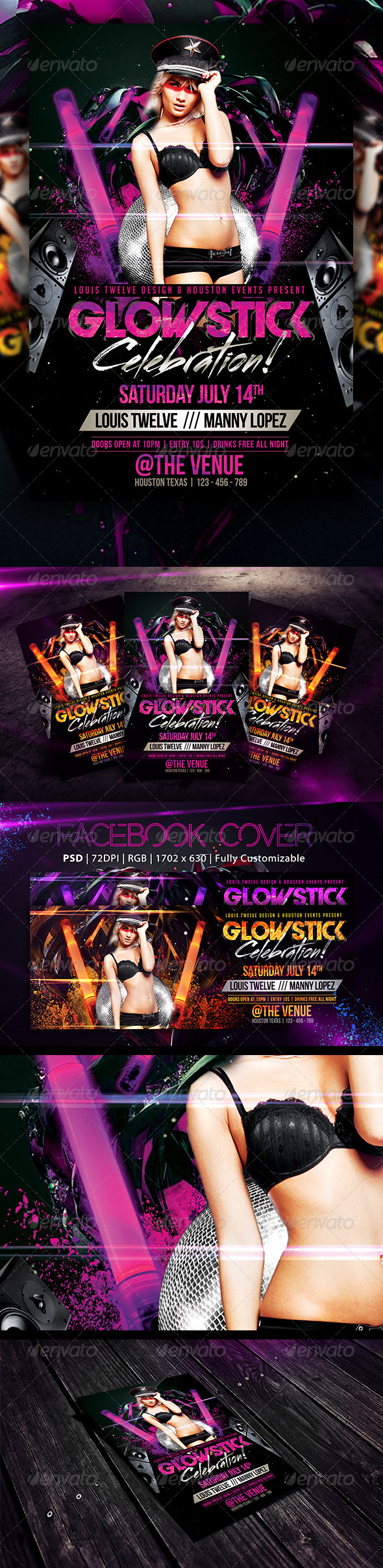Glow Stick Party | Flyer + FB Cover - Clubs & Parties Events