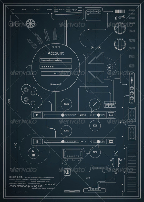 Blueprint infographics drawing a schematic abstrac - Infographics