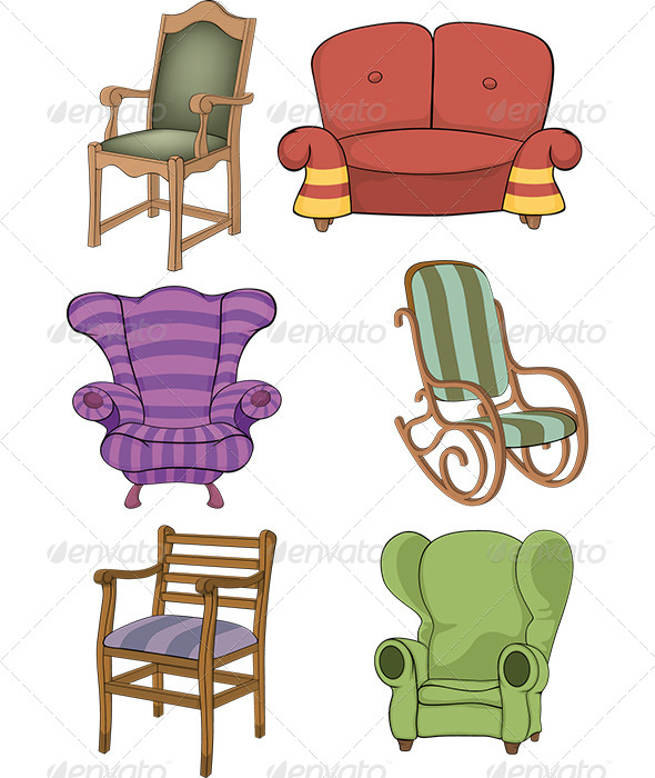 Set of Chairs and Armchairs - Objects Vectors