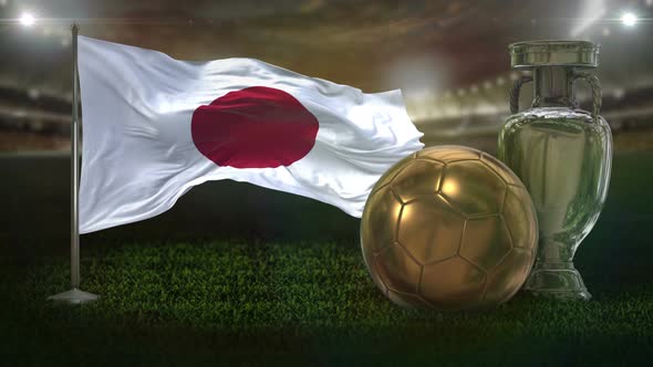 Japan Flag With Football And Cup Background Loop alt