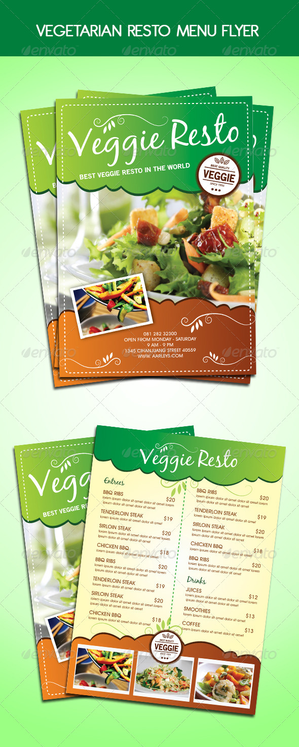 Vegetarian Resto Menu Flyer - Food Menus Print Templates
