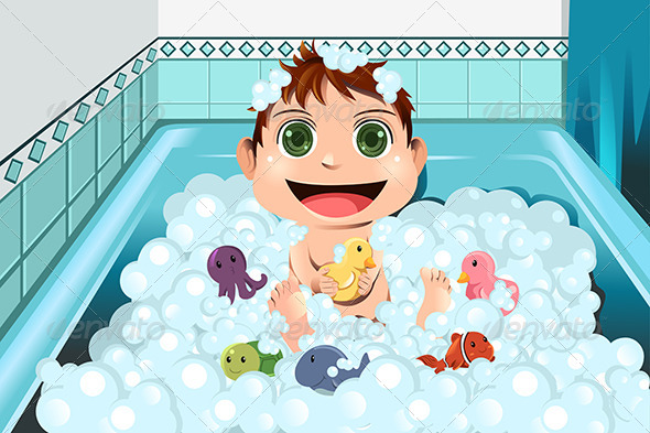 Baby taking Bubble Bath - People Characters